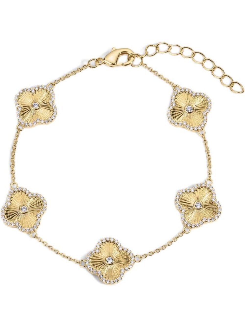 Gold Plated Clover Charm Bracelet for Women, Adjustable Stackable Minimalist